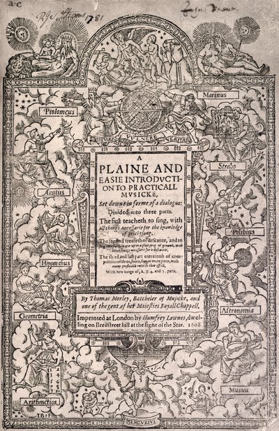 Morley, Practicall Musicke, 1608, Titlepage by Unknown
